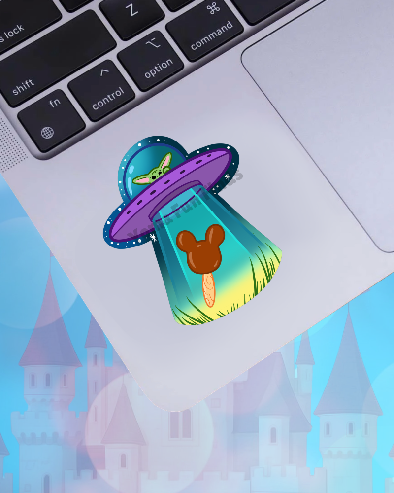 Green Space Alien UFO Sticker | Waterproof Theme Park Ice Cream Decal