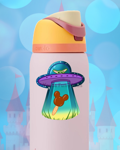 Green Space Alien UFO Sticker | Waterproof Theme Park Ice Cream Decal