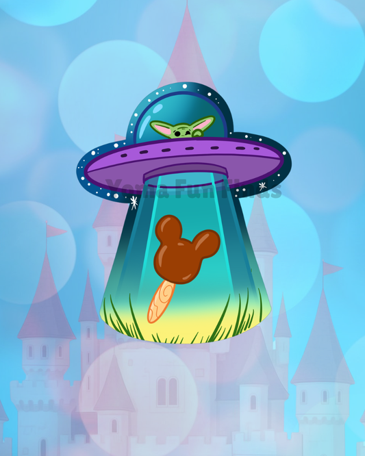 Green Space Alien UFO Sticker | Waterproof Theme Park Ice Cream Decal
